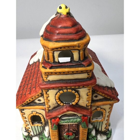 Lefton Hand-Painted Ceramic Church Tea Light Candle Holder With Snowy Roof - Picture 3 of 6